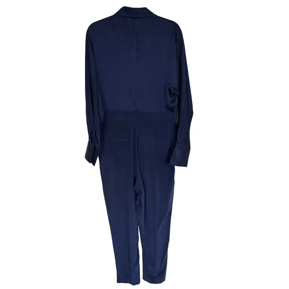 Equipment Femme Jumpsuit Carlens in Medieval Blue 100% Silk Size 10 - Picture 6 of 10